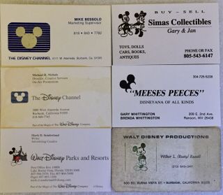 Six Vintage Disney Channel Disneyland/world Business Card Wilbur (rusty) Russell