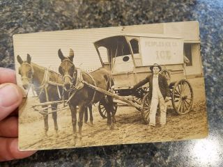 Early Rppc Real Photo Postcard,  Peoples Ice Company Delivery Wagon