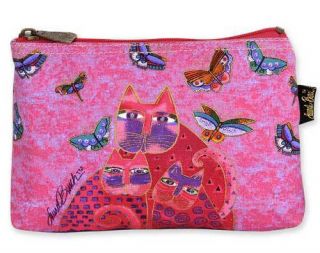 Laurel Burch Cosmetic Bag Fuchsia Cats Feline Kitten Pink Butterfly Case Red