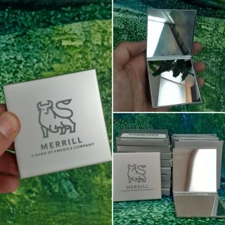 Merrill Lynch Aluminum Pharmaceutical Mirror / Compact W/ Traditional Bull Logo