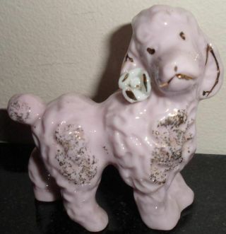 Vintage Pink Gold Porcelain Poodle Flower Ceramic Collectible Dog Figurine