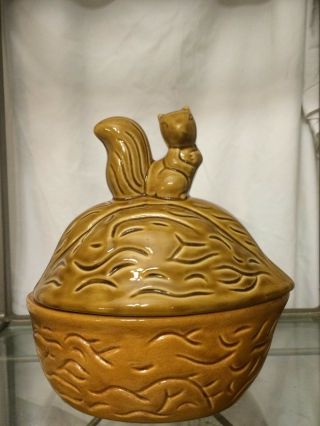 Nut House Candy Or Nuts Covered Dish Bowl With Squirrel Sitting On The Lid