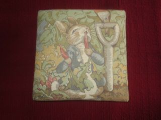 Brass - Tacked Bunny In The Garden Tapestry Foot Stool On Wood Balls - 12 " X 12 "