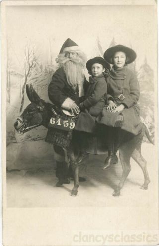 1921 Santa Claus Girls Ride Donkey Chicago Fair Photo Rppc
