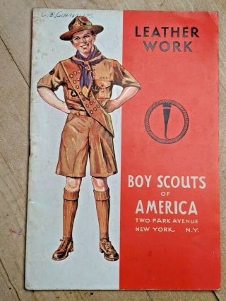 Vintage 1930 Boy Scouts Of America Leather Work Merit Badge Book Bsa
