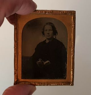 Uncased 1850s 9th Plate Ambrotype Of A Lady Reading For Conservation Study