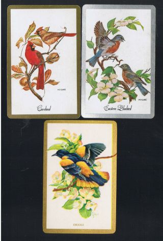Playing Swap Cards 3 Vint U.  S.  Small Birds & Blossoms Nmd & Signed W311