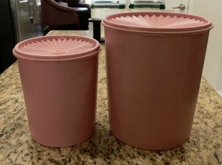 Vintage Tupperware Mauve Pink Rose Canisters Set Of 2 Jumbo 1339 Sugar 807
