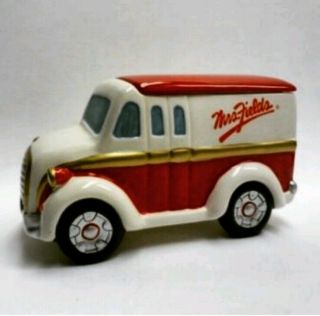 Mrs.  Fields Ceramic Delivery Truck Cookie Jar Quill 9 " X 5 - 1/2 " X5 " Red & White.