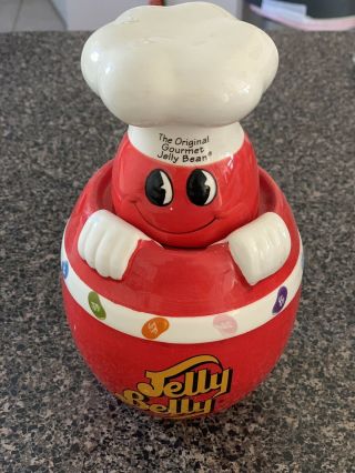 Mr Jelly Belly Jelly Beans Candy Jar Ceramic Canister 7 1/4 " Tall 22 Oz Capacity