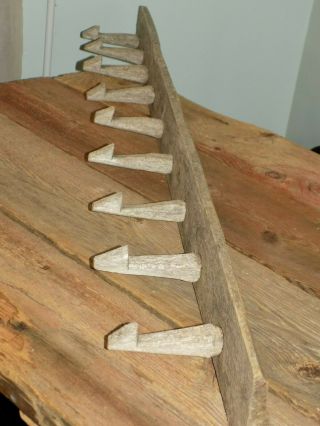 Aafa Early Vtg Primitive Peg Rack Wooden Hand Carved Mortised Wood Wall Rack