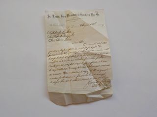 Antique Letter 1877 St.  Louis Iron Mountain & Southern Railway Co.  Railroad Vtg