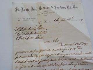 Antique Letter 1877 St.  Louis Iron Mountain & Southern Railway Co.  Railroad VTG 2