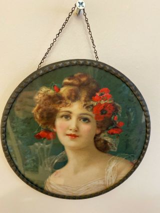 Victorian Antique Chimney Flue Cover Victorian Woman With Red Flowers