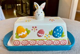 Temp - Tations By Tara Old World Easter Egg Hunt - Bunny Butter Dish