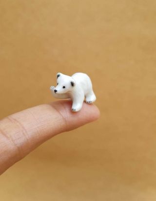 Polar Bear Figurine Miniature Ceramic Adorable Wild Animal Ice Bear Collectible