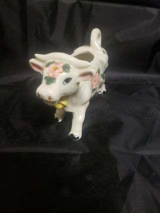 Vintage Ceramic Cow Creamer Milk Pitcher Made In Japan Floral Design