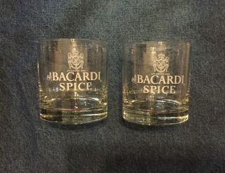 Bacardi Spice 1996 Loball Tumbler Set Of 2 Round Rocks Glasses Barware Bar