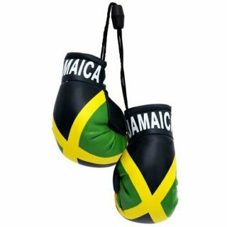 Jamaica Flag Mini Banner And Boxing Gloves Rear View Mirror