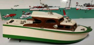 Vintage RICO Japan Wheeler/Chris Craft Battery Operated Wood Model Boat 2
