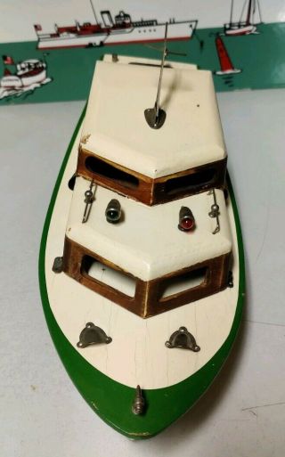 Vintage RICO Japan Wheeler/Chris Craft Battery Operated Wood Model Boat 3
