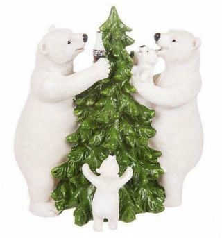 Coca - Cola Polar Bear Family With Christmas Tree Resin Figurine