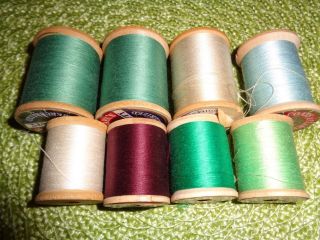 (2618) Thread Mania 8 Vintage Large Wooden Spools Of Thread Coats & Clarks