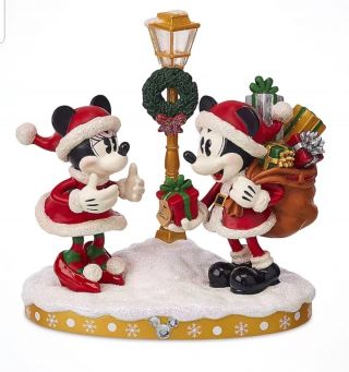 Disney Parks Mickey Minnie Santa Holiday Turn Of The Century Light Up Figurine