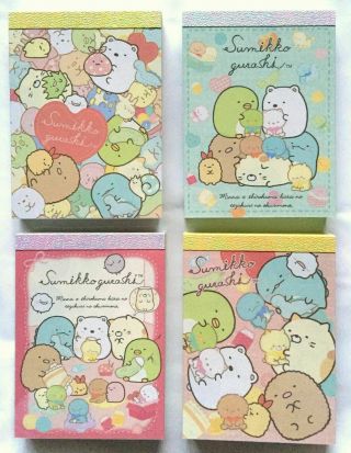 San - X Sumikko Gurashi Mini Memo Pad 4 Animal Bear Penguin Cat Heart Made Japan