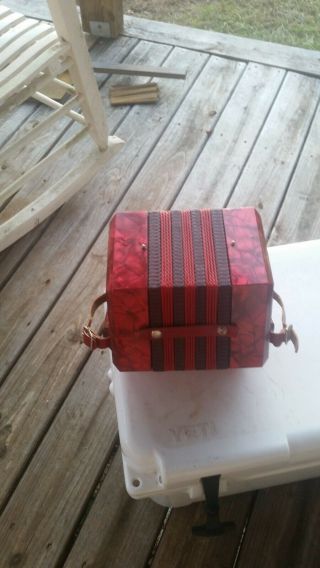 Small Red Concertina W/ Booklet Made In Italy,  Vintage