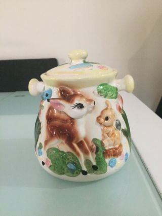 Vintage Figural Raised Bambi Deer Cookie Jar Biscuit Barrel Japan Disney