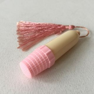 Vintage Beige Pink Plastic Sewing Thimble Spool Needle Holder With Pink Tassel