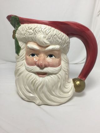 Omnibus Fitz And Floyd Christmas Santa Pitcher 1993 2 Qt Hand Painted Pitcher