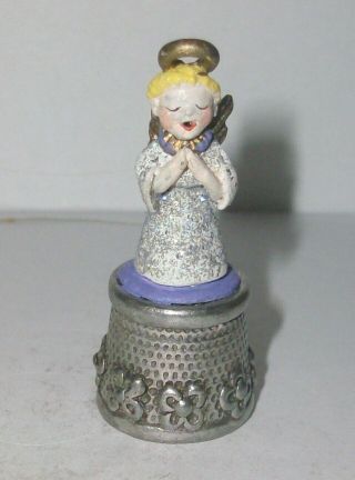 A Pewter Stephen Frost Hand Painted Thimble - - An Angel - -
