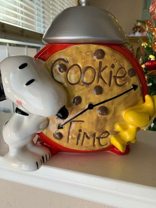 Vintage Peanuts Snoopy And Woodstock Clock Cookie Time Ceramic Cookie Jar