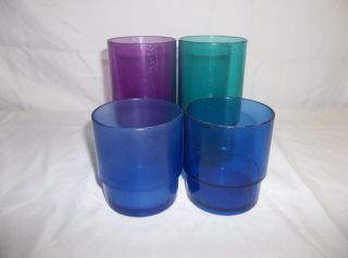 Tupperware Set Of 4 Acrylic Jeweltone 10 & 14 Oz Tumblers Purple/blue/green