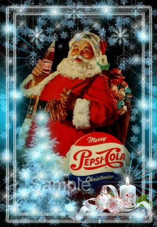 Pepsi Christmas Cards Santa Drinking A Pepsi