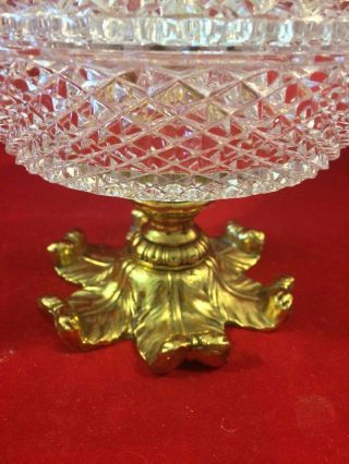 Vintage Brass Handle Lidded Crystal Glass Candy Dish With Brass Footed Holder 2