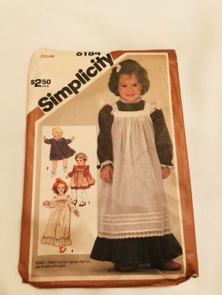 Vintage Simplicity Sewing Pattern 6184 Toddlers Dress And Pinafore Size 1