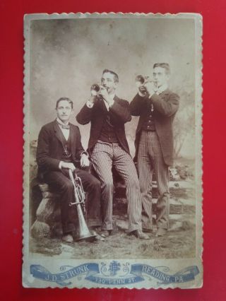 American Cabinet Card Trio Of Trumpet Players,  J D Strunk,  Pennsylvania