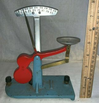 Antique Zenith Egg Scale Cast Iron Base Red Blue Paint Vintage Farm Chicken Tool
