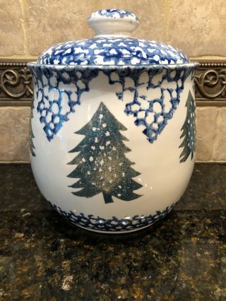 Folk Craft Sponge By Tienshan " Cabin In The Snow " Cookie Jar/canister