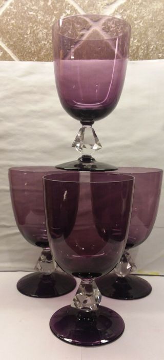 Four (4) Bryce Aquarious Amethyst Cubed Stem Water Goblets By Bryce Brothers 3