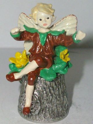 A Pewter Stephen Frost Hand Painted Thimble - - A Red Flower Fairy - -