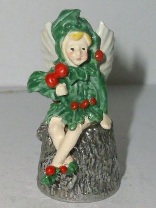 A Pewter Stephen Frost Hand Painted Thimble - - A Green Flower Fairy - -