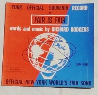Vintage 1964 1965 Ny Worlds Fair Souvenir Record Richard Rodgers Fair Is Fair