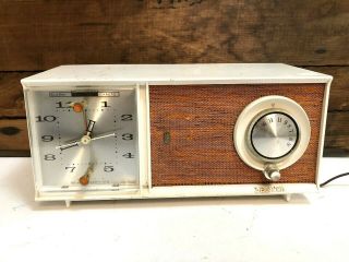 Vintage Zenith Am Clock Radio White & Gold Mid Century Modern 1950 