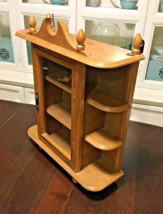 Vintage Honey Oak Wood Wooden Curio Display Cabinet Wall Table Federal Style Vtg