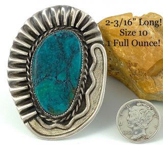2 - 3/16 " Long Vintage Navajo Sterling Silver Hubei Spiderweb Turquoise Ring Sz 10
