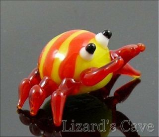 Crab Miniature Glass Figurine Yellow Body W/red Legs Approx 1 " Across